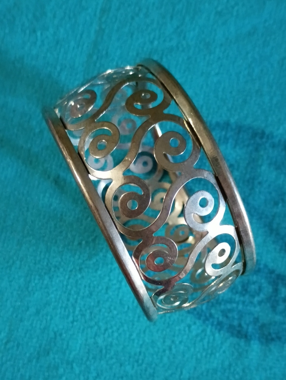 Boho Gypsy Sisters Silver Swirl Cutout Cuff Bracelet.